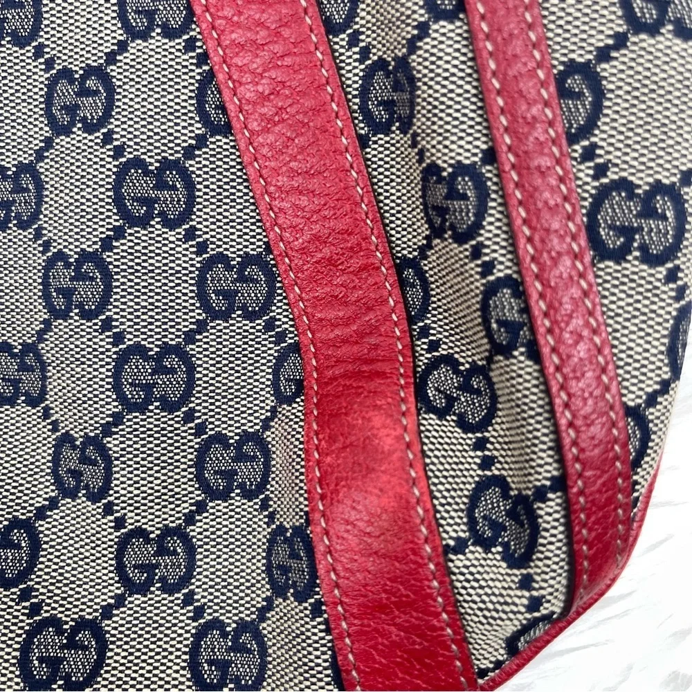 GUCCI Red & Blue GG Canvas and Leather Abbey Two Way Hobo Bag